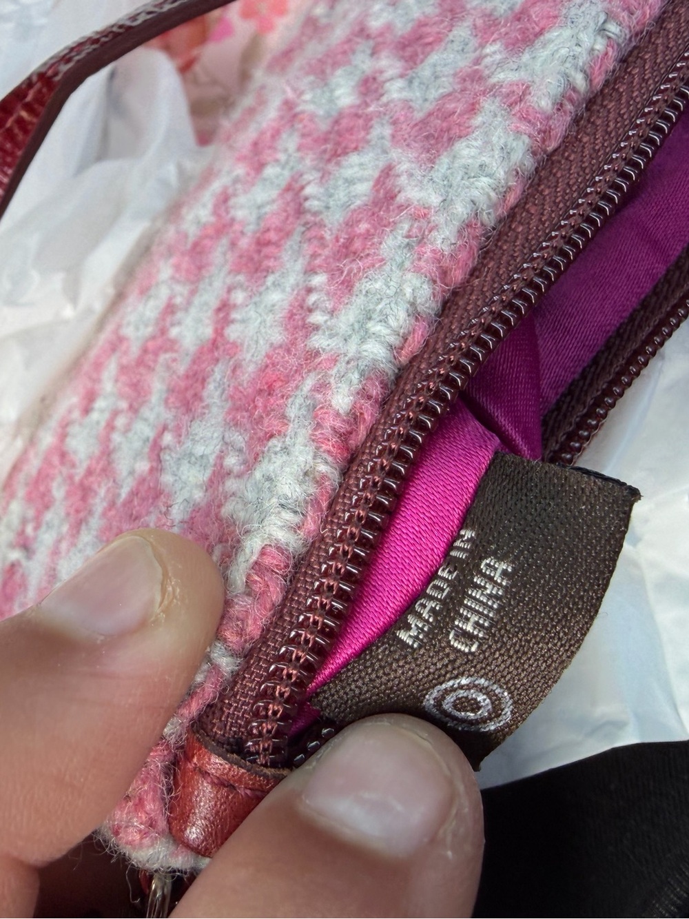 Coach Houndstooth Tweed Leather Suede Turnlock Wristlet Accessory Mini Bag Wool - Picture 4 of 5